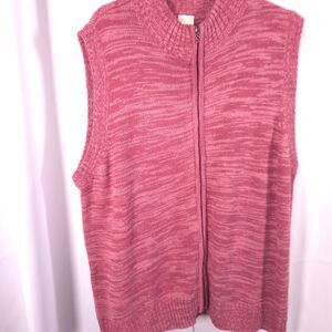 Blair Womens Large Red‎ Full Zip Mock Neck Acrylic Sleeveless Sweater Vest